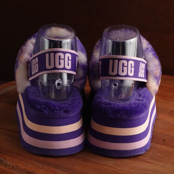 UGG Slippers WMS SZ 6.5-7 Purple Disco Marble Slide Platform Cozy Slingback Shoe - Picture 6 of 13